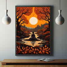 Buddha Meditation Forest Painting - Serene Buddhism Wall Art Print | Tranquil Buddhist Art Poste