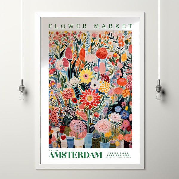 Amsterdam Flower Market Poster, Amsterdam Travel Art, Botanical Wall Art, Flower Wall Art, Floral Illustration, Nursery Kids Wall Art, Red