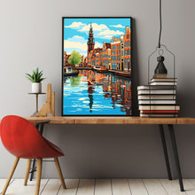 Amsterdam Canal with Bridges Poster - Scenic Netherlands Travel Print | Perfect for Birthday or Wedding Gift