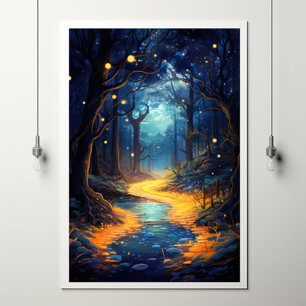 Spiritual Forest, Rivers, and Lantern - Dark Forest Poster