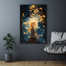 Mystical Girl in the Night Sky - Dark Forest Poster, Enchanting Forest Girl Wall Art for Home Decor