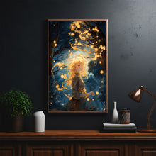 Mystical Girl in the Night Sky - Dark Forest Poster, Enchanting Forest Girl Wall Art for Home Decor