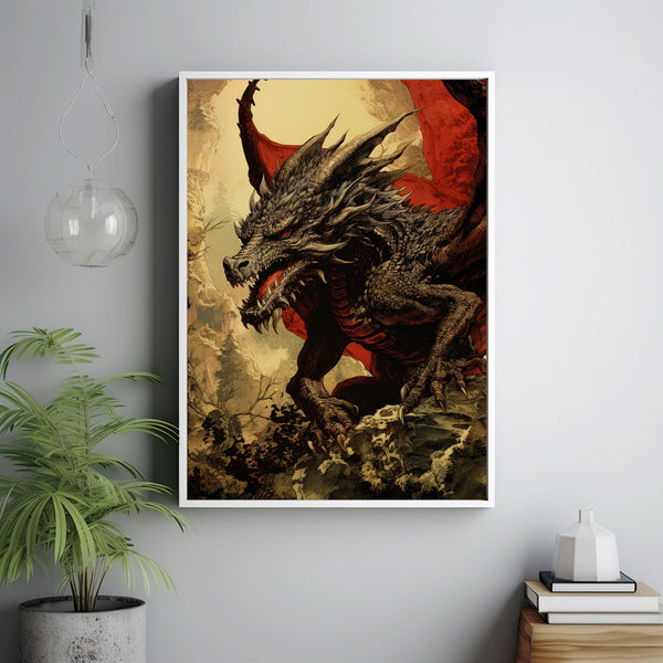 Dragon Wall Art - Red Dragon Poster - Dragon Art for Spiritual Office Decor - Housewarming Gift