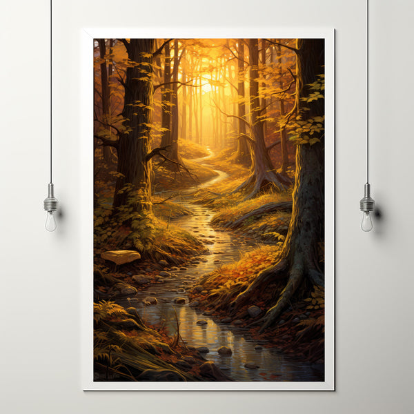 Fall Forest Landscape Art Print | River Landscape Autumn Colors | Fantasy Painting | Perfect To Gift Fantasy Lovers