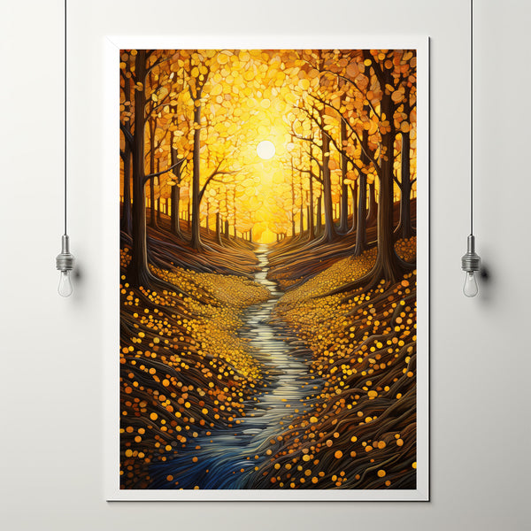 Autumn Forest Trail Art Print - Vibrant Fall Landscape Painting - Rustic Home Wall Decor - Ideal Gift for Nature and Landscape Lovers