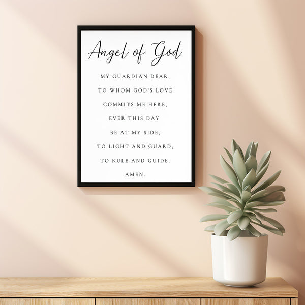 Angel of God My Guardian Dear Prayer Wall Art Print, Guardian Angel Pr ...