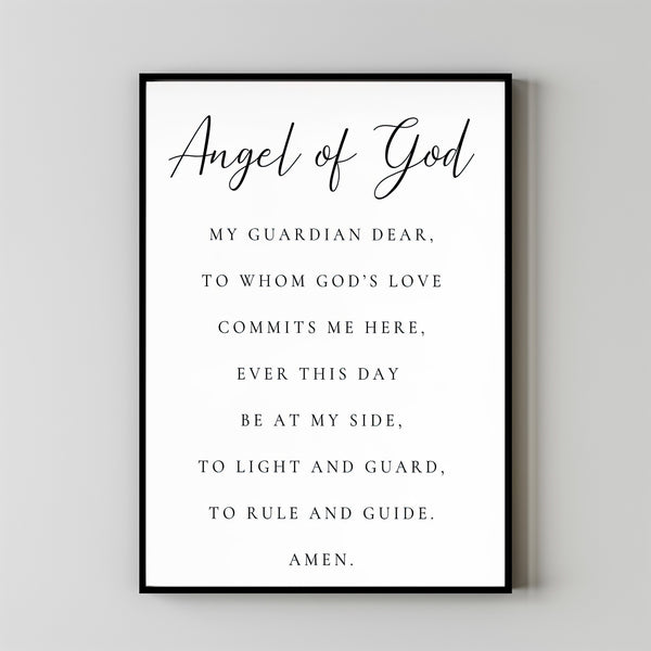 Angel of God My Guardian Dear Prayer Wall Art Print, Guardian Angel Prayer Wall Art, Catholic Prayer Print Nursery Wall Art