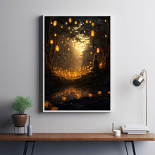 Meditative Poster Art Print - Spiritual Boho Hippie Whimsical Eastern Buddha - Moody Enchanted Forest River Yoga Zen Decor