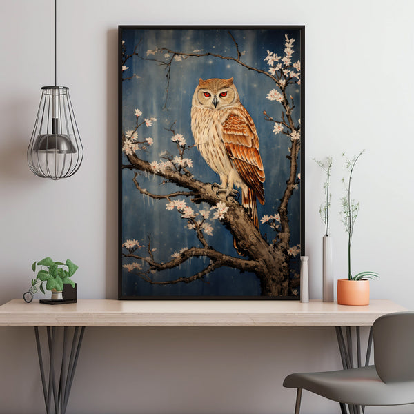 Owl on a Tree Branch Poster - Captivating Owl Oil Painting Artwork