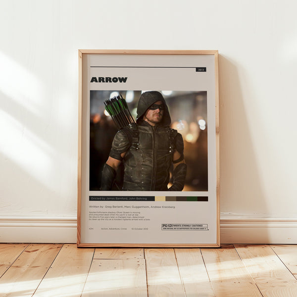 Arrow Poster, Oliver Queen Wall Art, Minimalist Wall Decor, Framed Options, Superhero Print, Gift for Series Fan 1747840865