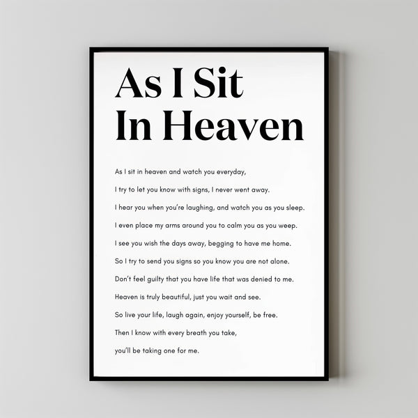 As I Sit In Heaven, Christian Poem Wall Art, In Loving Memory Wall Art Print, Poster, Gift for loss