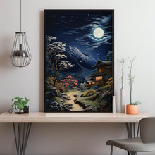 Night Japanese Mountain Landscape Poster - Enchanting Night Mountain Wall Art