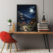 Night Japanese Mountain Landscape Poster - Enchanting Night Mountain Wall Art