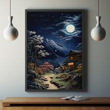 Night Japanese Mountain Landscape Poster - Enchanting Night Mountain Wall Art