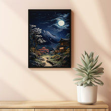 Night Japanese Mountain Landscape Poster - Enchanting Night Mountain Wall Art