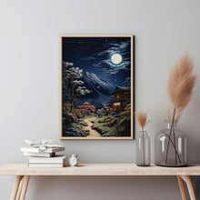 Night Japanese Mountain Landscape Poster - Enchanting Night Mountain Wall Art