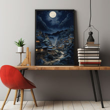 Night Japanese Mountain Landscape Poster - Enchanting Night Mountain Wall Art