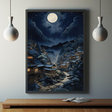 Night Japanese Mountain Landscape Poster - Enchanting Night Mountain Wall Art