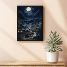 Night Japanese Mountain Landscape Poster - Enchanting Night Mountain Wall Art