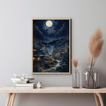 Night Japanese Mountain Landscape Poster - Enchanting Night Mountain Wall Art