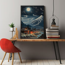 Night Japanese Mountain Landscape Poster - Enchanting Night Mountain Wall Art