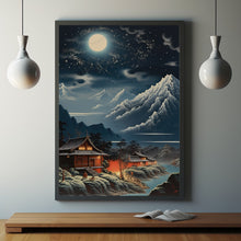 Night Japanese Mountain Landscape Poster - Enchanting Night Mountain Wall Art