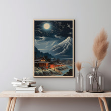 Night Japanese Mountain Landscape Poster - Enchanting Night Mountain Wall Art