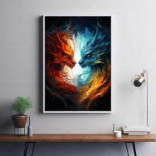 Eternal War - Fire Dragon vs Ice Dragon Poster - Dragon Wall Art - Oil Painting Style