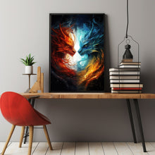 Eternal War - Fire Dragon vs Ice Dragon Poster - Dragon Wall Art - Oil Painting Style