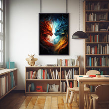 Eternal War - Fire Dragon vs Ice Dragon Poster - Dragon Wall Art - Oil Painting Style