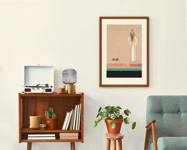 BILL MURRAY - Wes Anderson Poster, Rushmore, Herman's High Dive, Lithograph Art Print, Mid-Century Modern, Coral, Vintage 1037160734