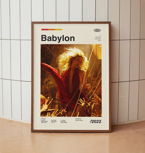 Babylon Vintage Minimalist Movie Poster - Margor Robbie Brad Pitt -  Midcentury Wall Art Print