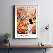 Barcelona Flower Market Poster, Botanical Wall Art, Orange Rose, Yellow Peony, Floral Wall Decor, Flower Illustration Print, Trendy Wall Art