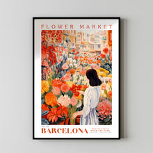 Barcelona Flower Market Poster, Botanical Wall Art, Orange Rose, Yellow Peony, Floral Wall Decor, Flower Illustration Print, Trendy Wall Art