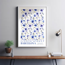 Barcelona Flower Market Print, Watercolor Framed Wall Art, Blue Wall Art, Botanical Wall Art, Retro Flower Decor, Floral Illustration