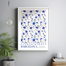 Barcelona Flower Market Print, Watercolor Framed Wall Art, Blue Wall Art, Botanical Wall Art, Retro Flower Decor, Floral Illustration