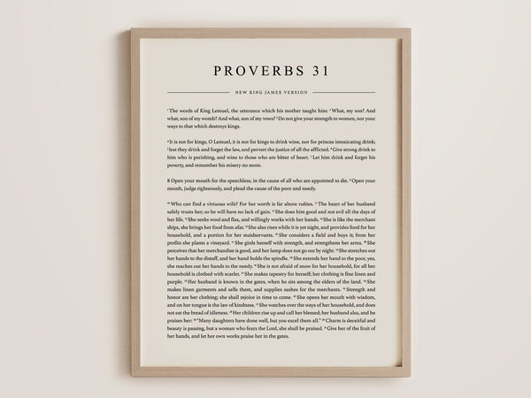 Bible Page Poster - Entire Chapter of Proverbs 31 (NKJV) Christian Bible Passage Art (Physical Poster) 1595058361