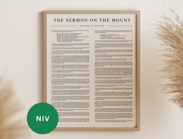 Bible Page Poster - Sermon on the Mount, Matthew 5, 6, 7 (NIV) Christian Passage Wall Art (Physical Poster) 1655554596