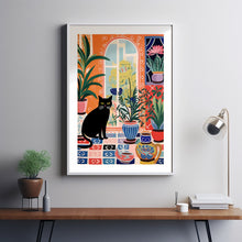 Black Cat Print, Botanical Wall Art, Pink and Orange Wall Art, Cat Illustration, Cat Poster, Cat Wall Art, Animal Wall Art, Boho Botanical