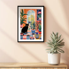 Black Cat Print, Botanical Wall Art, Pink and Orange Wall Art, Cat Illustration, Cat Poster, Cat Wall Art, Animal Wall Art, Boho Botanical