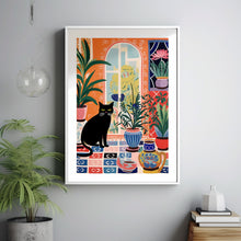 Black Cat Print, Botanical Wall Art, Pink and Orange Wall Art, Cat Illustration, Cat Poster, Cat Wall Art, Animal Wall Art, Boho Botanical