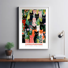 Black Cat Wall Art, Cat Gardeners, Cat Flower Poster, Funny Cats, Black and White Cat, Pink Flower art, Eclectic Wall Art, Cat lovers gift