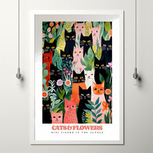 Black Cat Wall Art, Cat Gardeners, Cat Flower Poster, Funny Cats, Black and White Cat, Pink Flower art, Eclectic Wall Art, Cat lovers gift