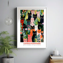 Black Cat Wall Art, Cat Gardeners, Cat Flower Poster, Funny Cats, Black and White Cat, Pink Flower art, Eclectic Wall Art, Cat lovers gift