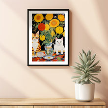 Black and Brown Cat Poster, Yellow Sunflower, Flowers and Cats, Flower Art Print, Cat Art Print, Cat Illustration, Gifts for Cat Lovers