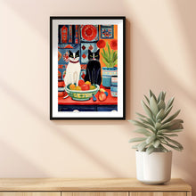 Black and White Cat Poster, Trendy Cat Wall Art, Home Decor Print, Red and Blue Art, Cat Lover Gift, Watercolor Cat Illustration