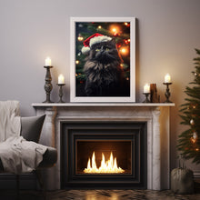 Black Cat with Santa Hat Christmas Poster - Festive Feline Art | Vintage Xmas Decor Art Print | Ideal for Gifting