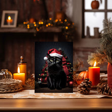 Black Cat with Santa Hat Christmas Poster - Festive Feline Art | Vintage Xmas Decor Art Print | Ideal for Gifting