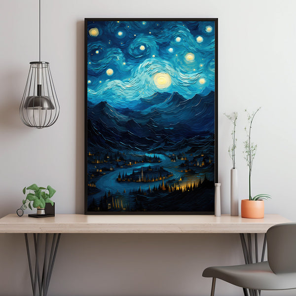 Blue Mountain and Village Wall Art - Picturesque Blue Mountain Poster | Ideal Gift for Art Enthusiasts
