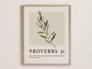 Boho-Style 'Proverbs 31 Woman' Poster Gift for Her - Christian Wall Art with Olive Branch, Bible Verse (Physical Print) 1586073972